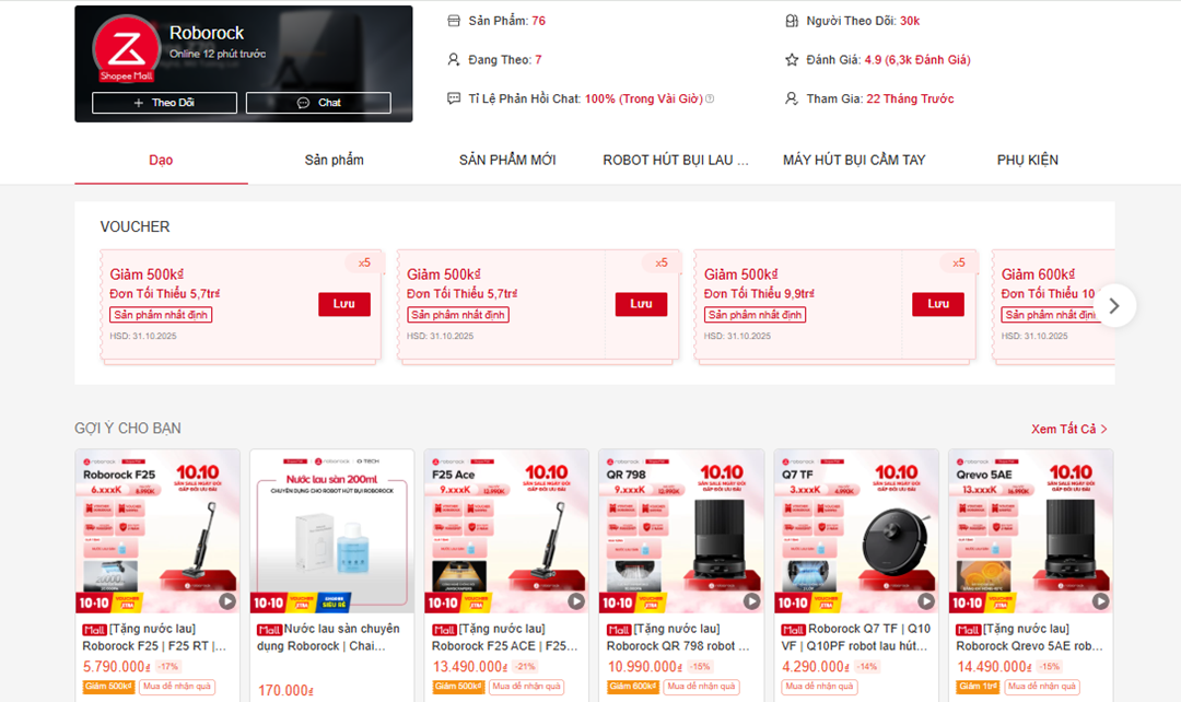 Bạn có thể đặt mua hàng chính hãng thông qua kênh online của Roborock