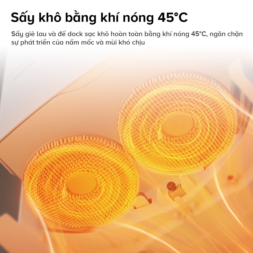 Robot sấy khô giẻ bằng khí nóng 45°C để ngăn nấm mốc và vi khuẩn gây hại