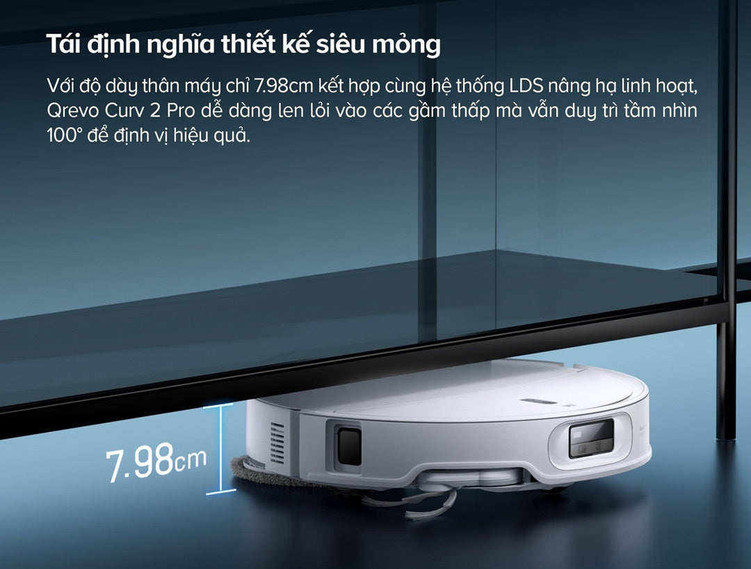 Qrevo Curv 2 Pro có thiết kế siêu mỏng - chỉ 7,98cm