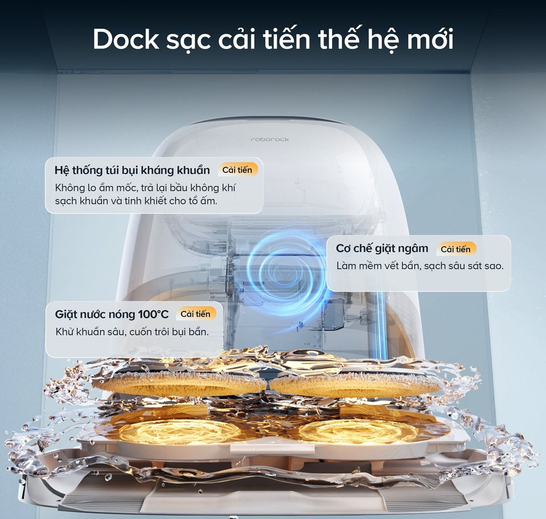 Dock sạc đa năng 3.0 của Qrevo Curv 2 Pro có nhiều điểm cải tiến