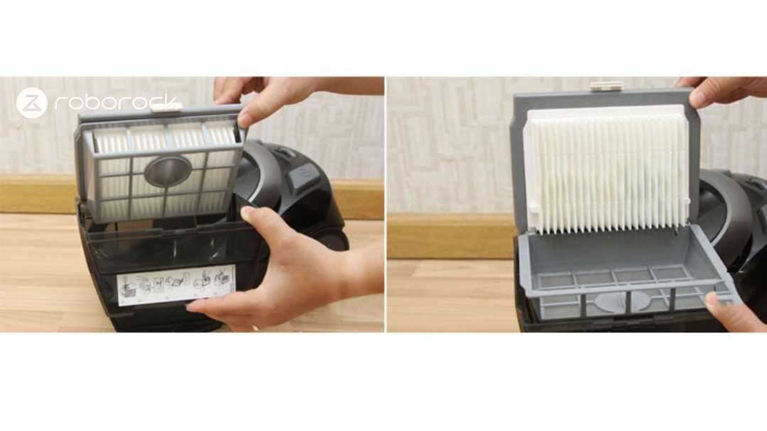 Tháo và lắp màng lọc HEPA vào robot hút bụi lau nhà